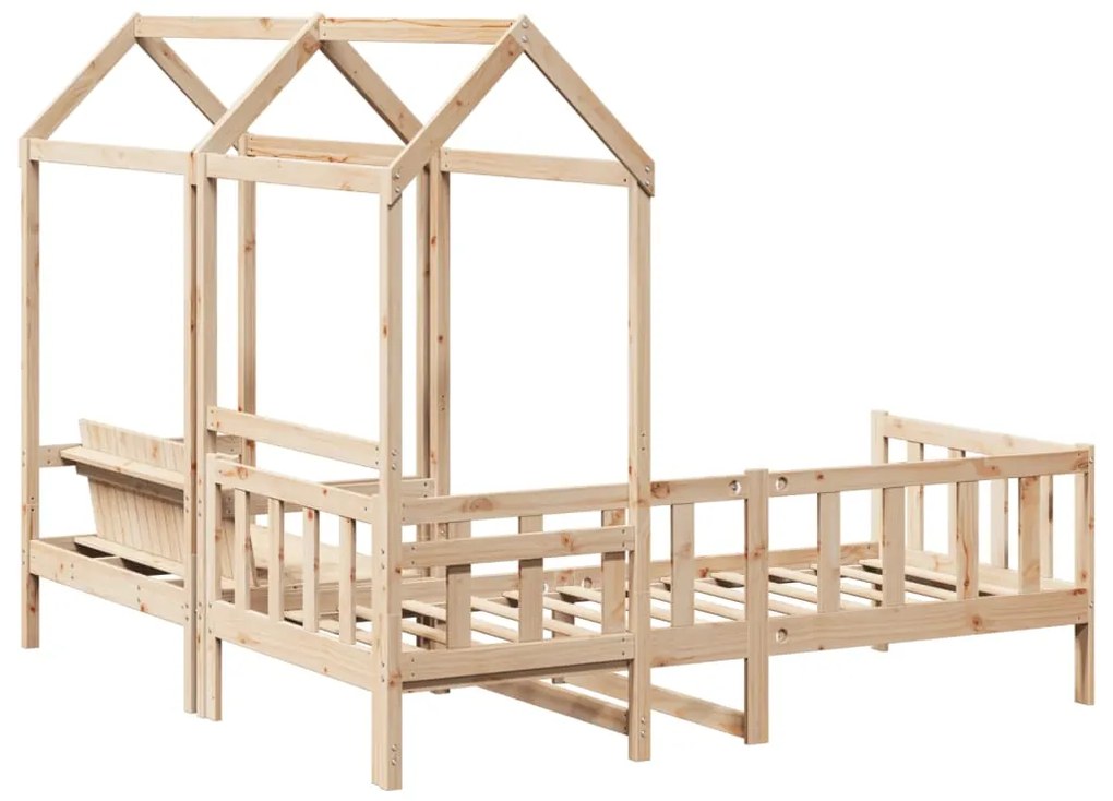 Conj. de sofá-cama e banco com telhado 80x200 cm pinho maciço