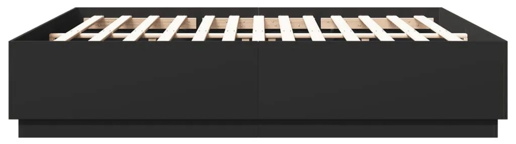 Estrutura cama c/ luzes LED 200x200cm derivados madeira preto