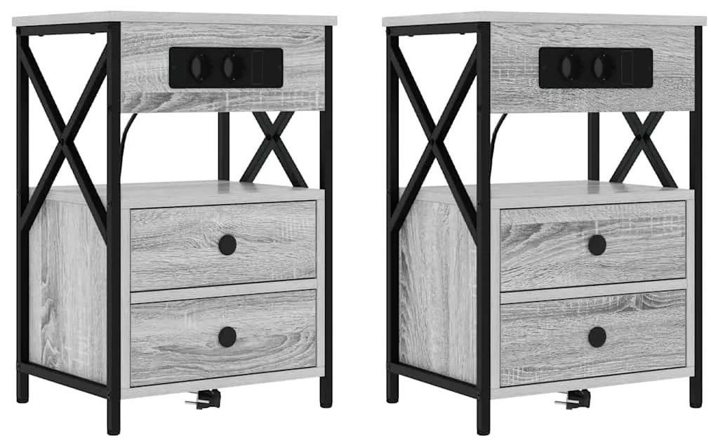 Armário de Cabeceira 2 pcs Sonoma cinzento 40 x 31 x 60 cm