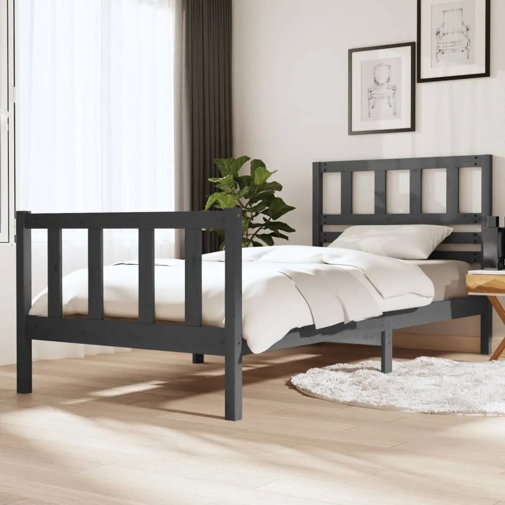 vidaXL Estrutura de cama 100x200 cm madeira maciça cinzento
