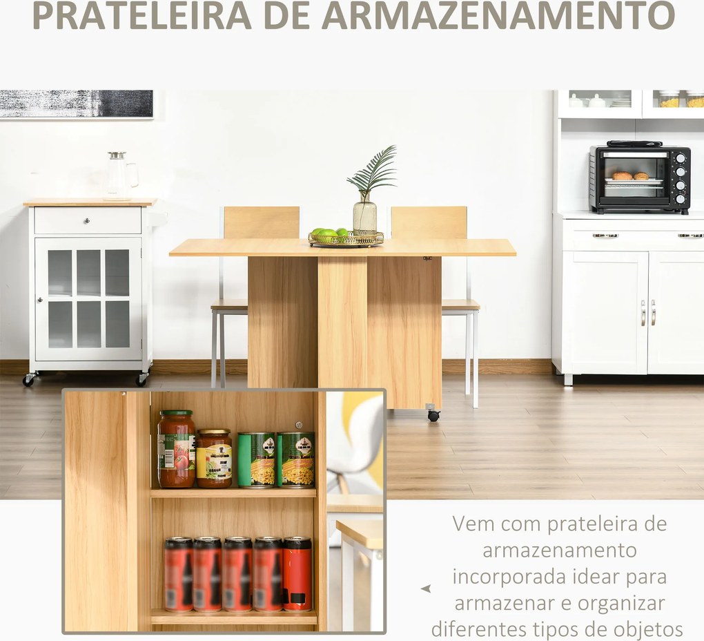 Mesa de Sala de Jantar Dobrável (CADEIRAS NÃO INCLUIDAS) com Rodas Mesa Multifuncional para Sala de Jantar com 3 Formas 140x80x74cm Madeira