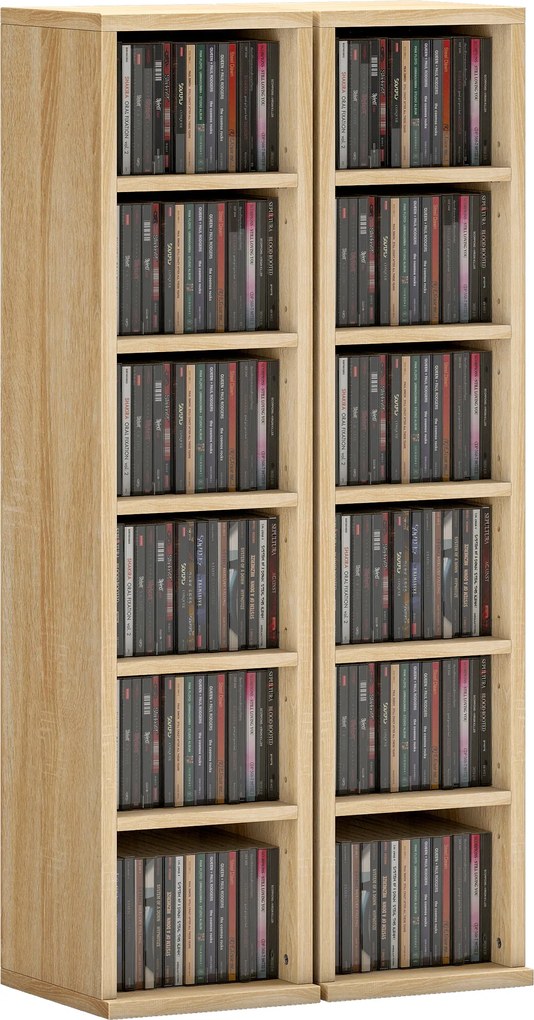 Conjunto 2 Móveis Porta-CD com Prateleiras Ajustáveis para 204 CD em Madeira 21x22,5x88,5 cm Carvalho