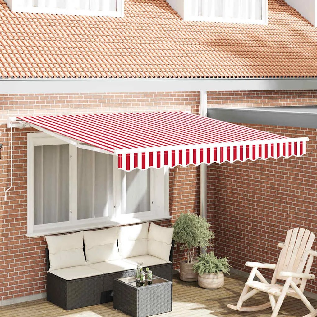 vidaXL Toldo Retrátil Manual Listrado Vermelho e Branco 300x250 cm