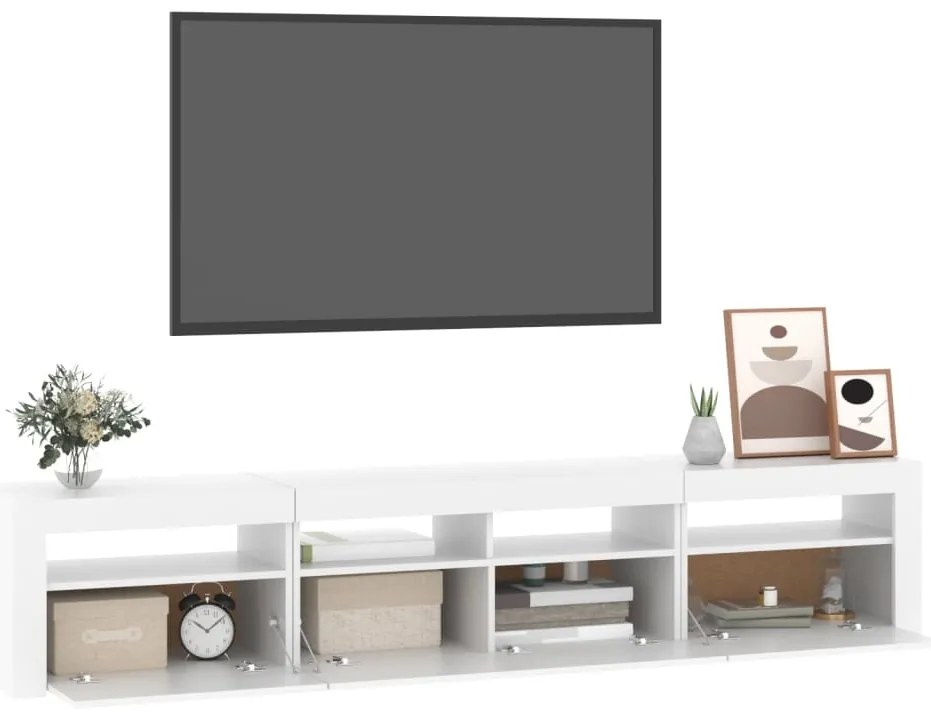 Móvel de TV com luzes LED 210x35x40 cm branco