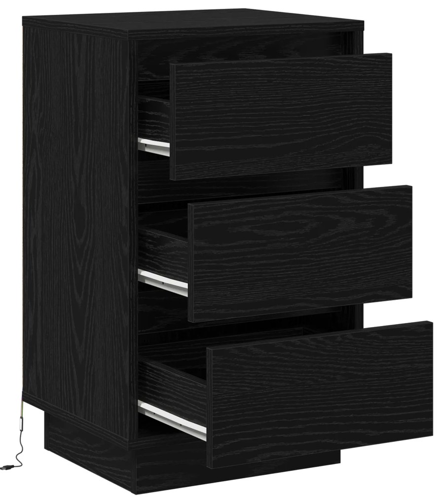 Criado-mudo com LED Carvalho Preto 39x34,5x65 cm Madeira Engenharia