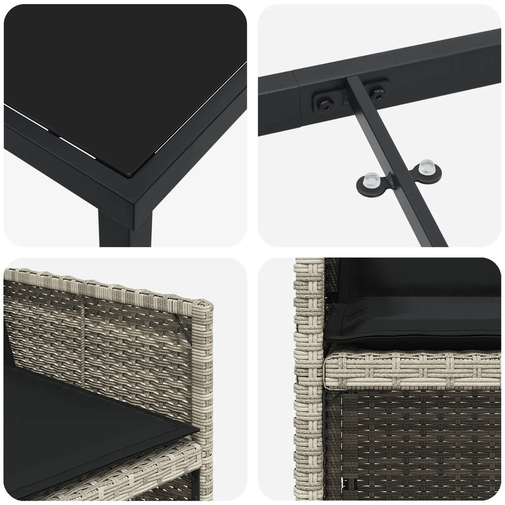 Conjunto de Jantar de 5 Peças vidaXL com Almofadas Cinza Claro de Ratt