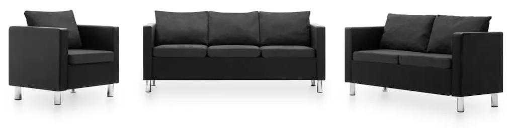 Conjunto de sofás couro artificial 3 pcs preto/cinzento escuro