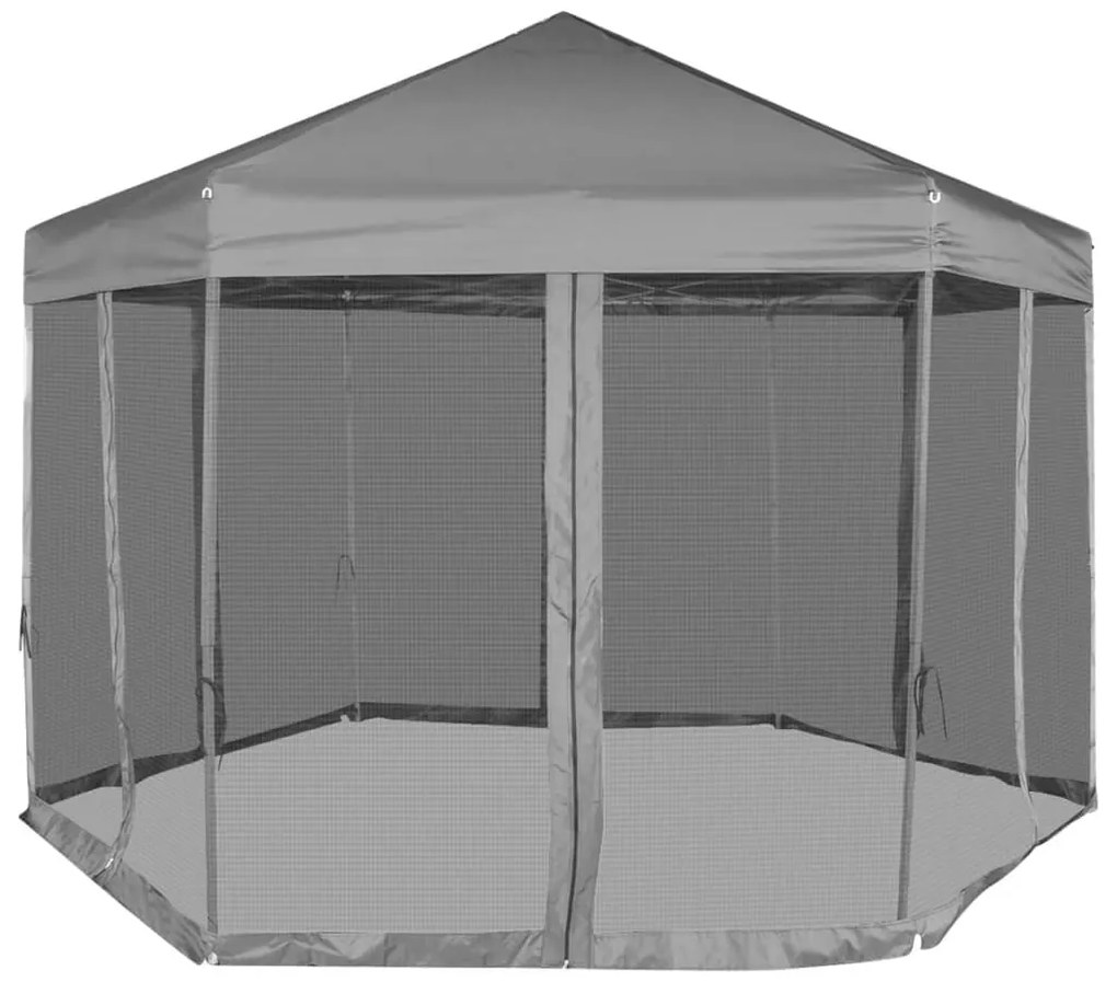Tenda festas pop-up hexagonal, 6 paredes, cinzento 3,6x3,1m