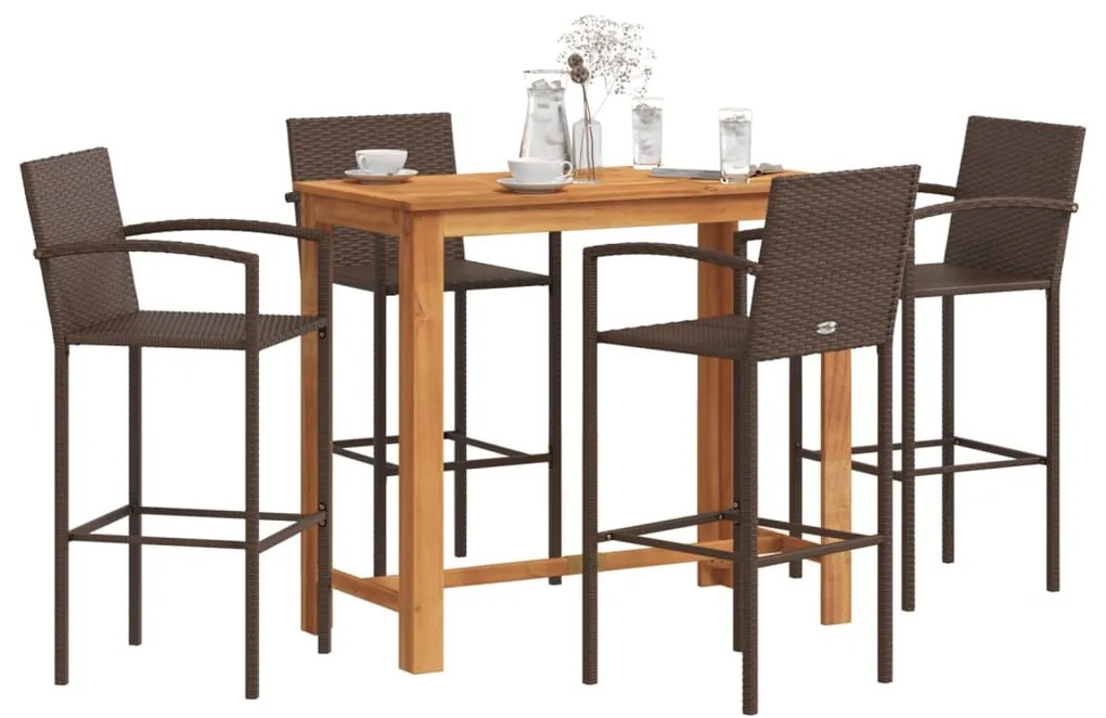 vidaXL 5 pcs conjunto de bar p/ jardim acácia maciça/vime PE castanho
