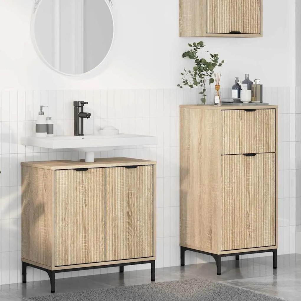 vidaXL Conjunto de Móveis para Banheiro Xadrez 2 pcs Carvalho sonoma