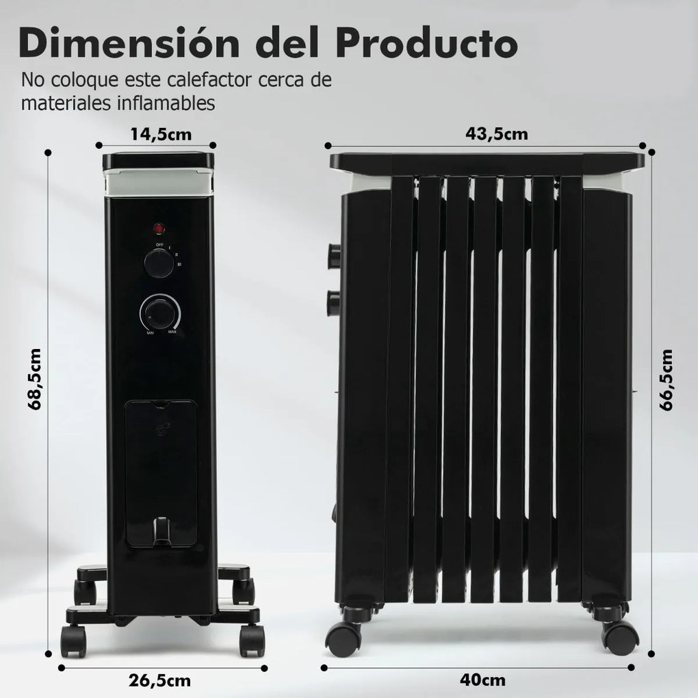 Radiador de Óleo Portátil "ThermaHeat" – 1500W com Termostato e Ajuste