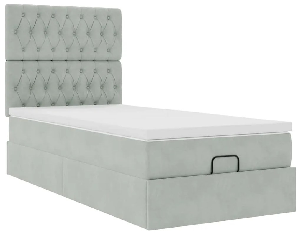 Estrutura cama otomana colchões 90x200 cm veludo cinzento claro