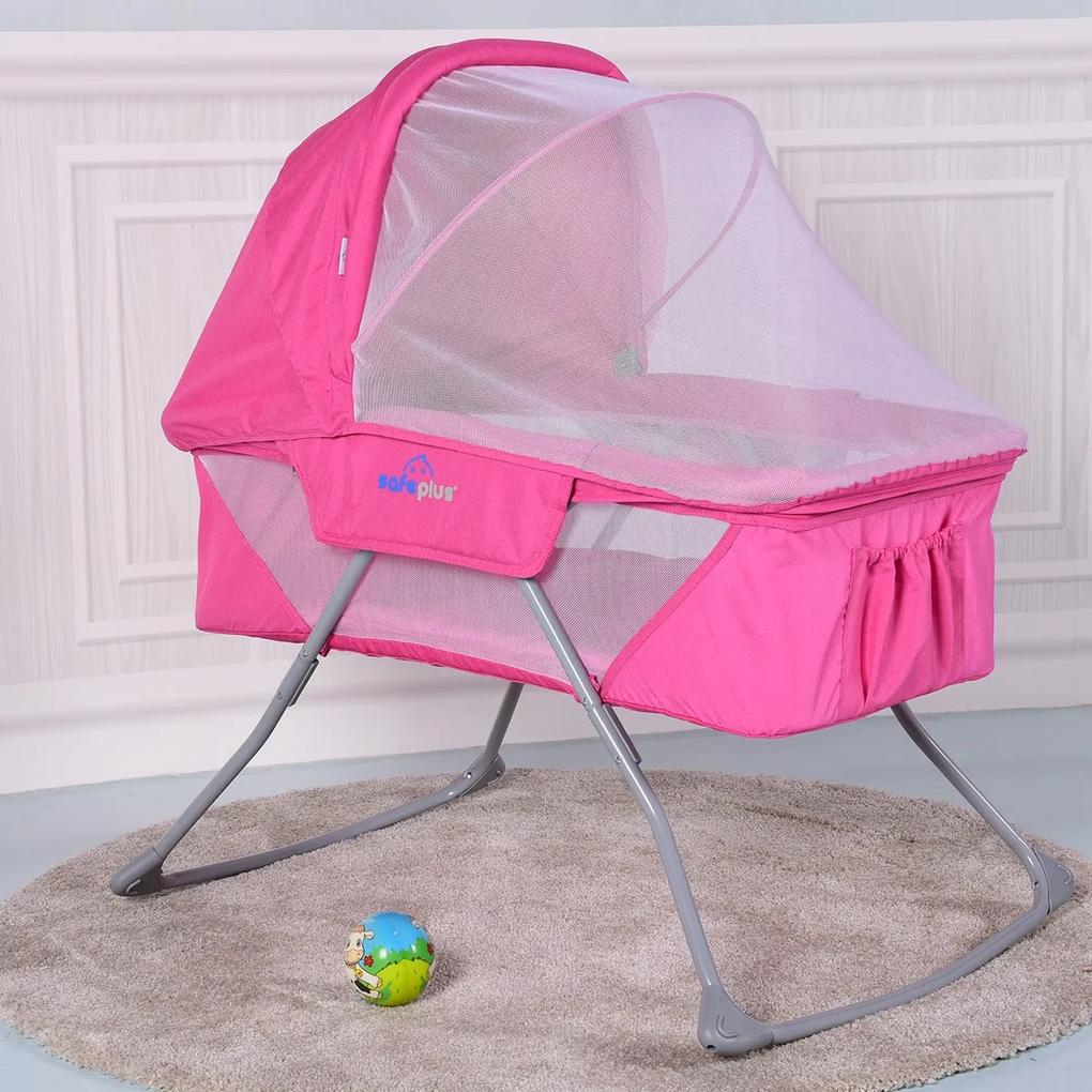 Cama de viagem bebé berço dobrável com saco de rede mosquiteiro 93,5 x 69 x 100cm rosa