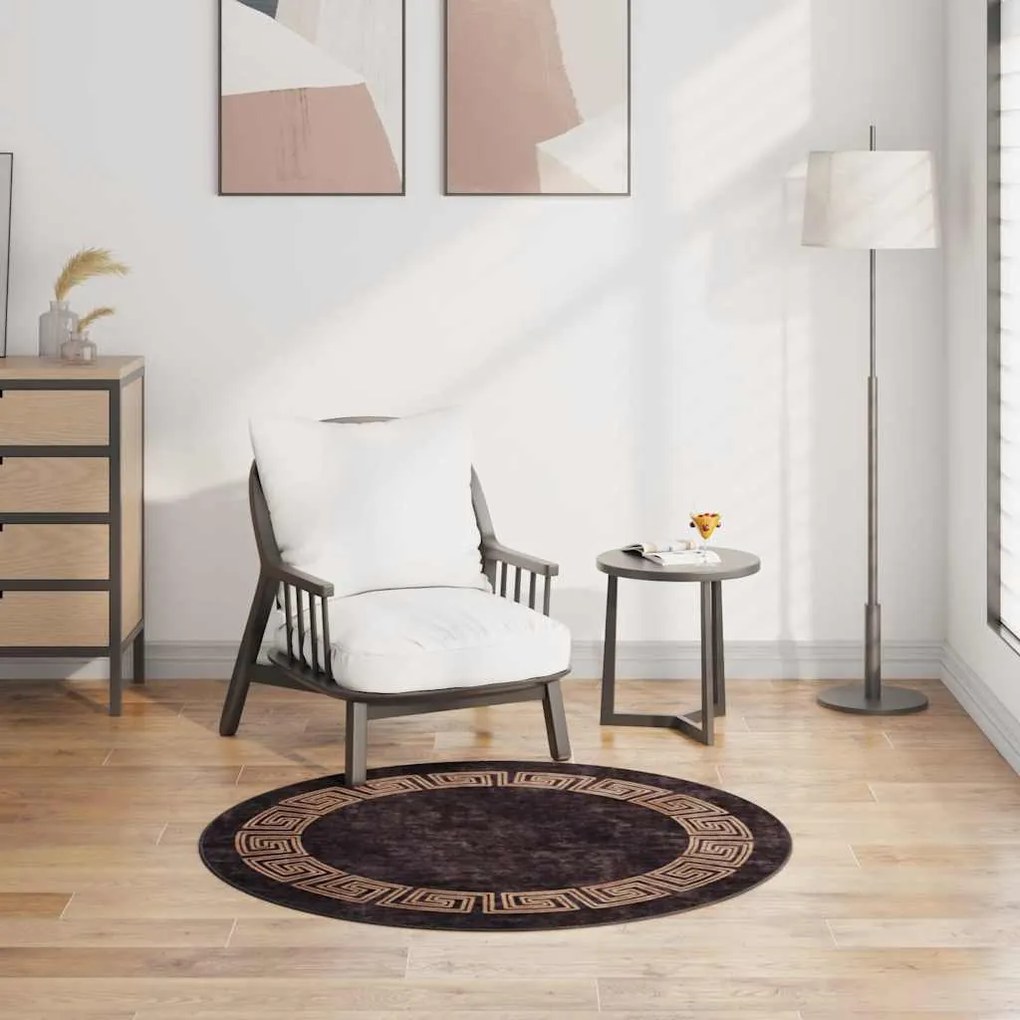 vidaXL Tapete lavável antiderrapante φ120 cm preto e dourado