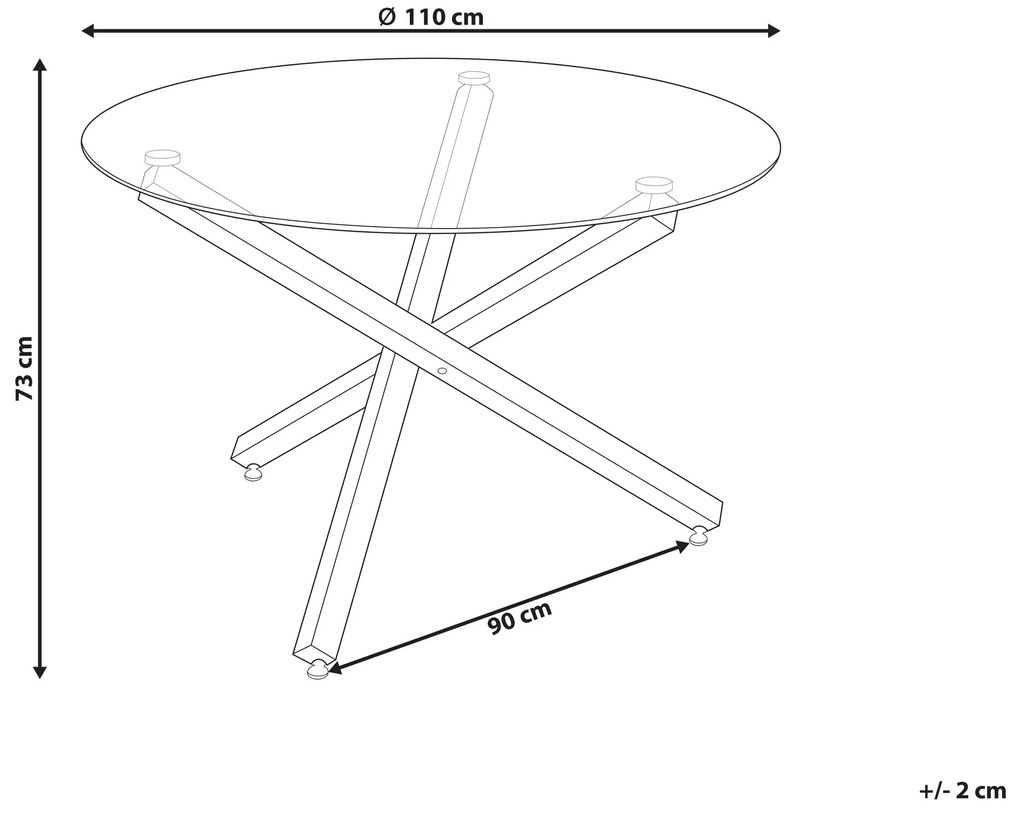 Mesa de jantar em metal prateado e tampo de vidro  ⌀ 110 cm BUTLER Beliani