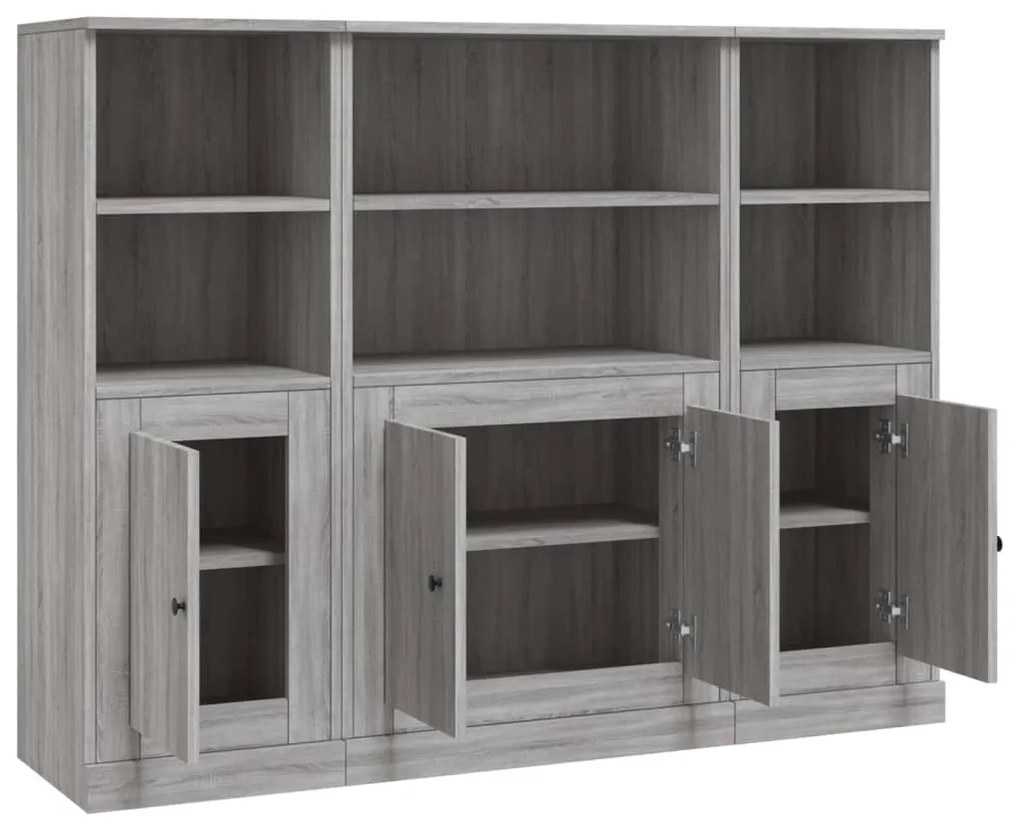 Armários altos 3 pcs derivados de madeira cinzento sonoma