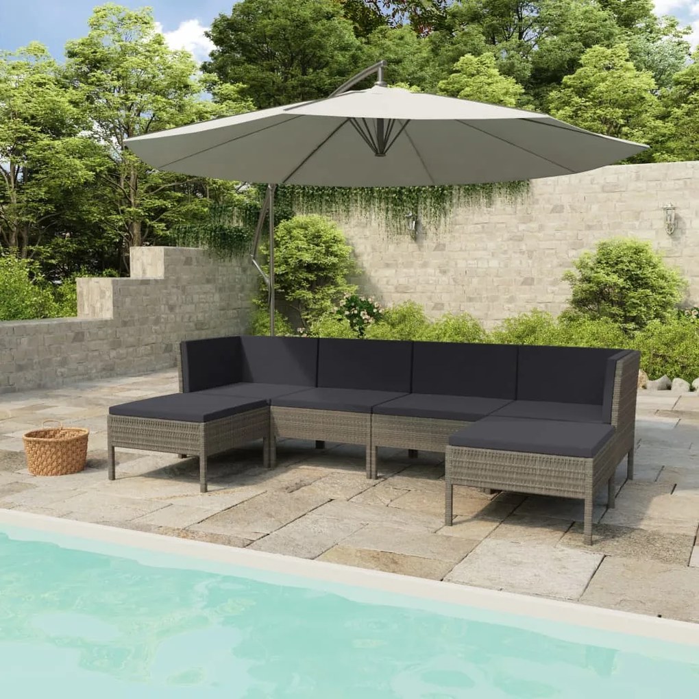 vidaXL 6 pcs conjunto lounge de jardim c/ almofadões vime PE cinzento
