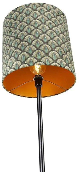 Candeeiro de pé com abajur preto design de pavão interior dourado 40cm - Simplo Moderno