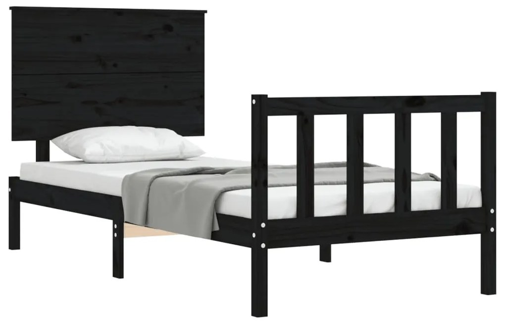 Estrutura de cama com cabeceira 90x200 cm madeira maciça preto