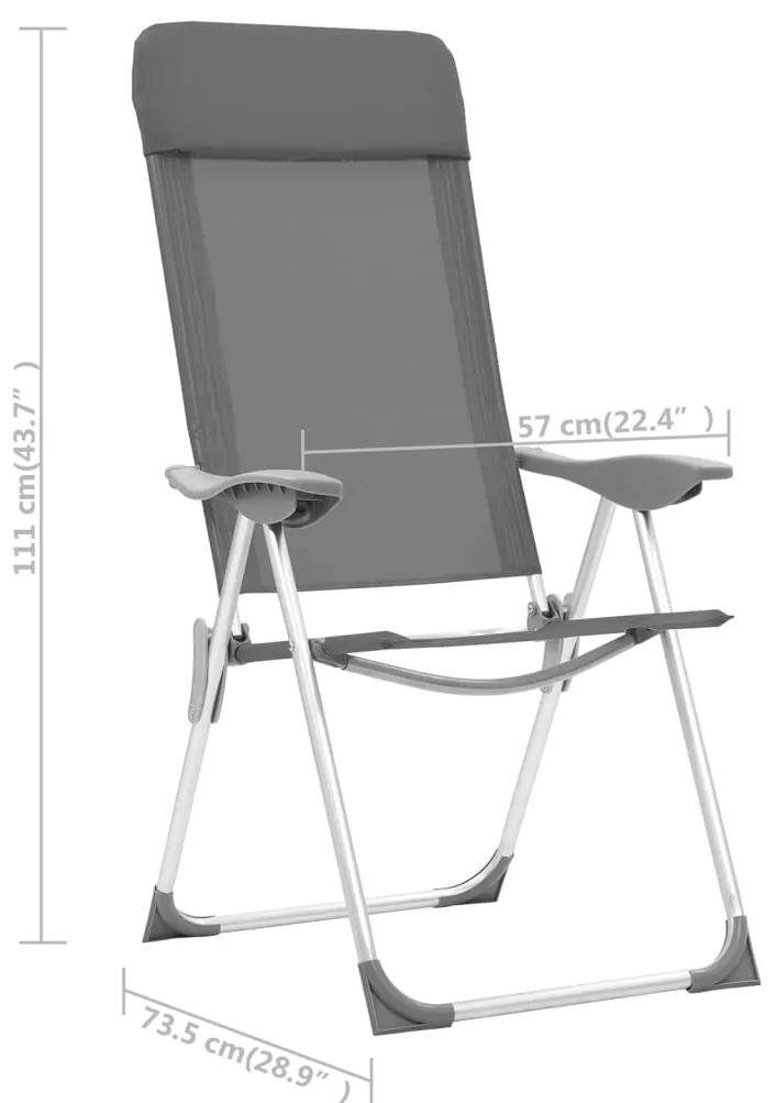 Cadeiras de campismo dobráveis 4 pcs alumínio cinzento