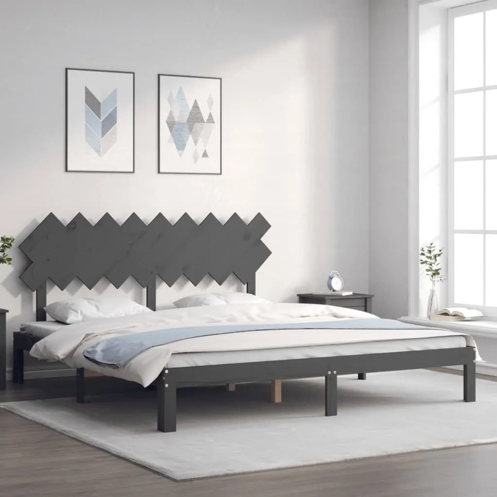 vidaXL Estrutura cama Super King Size c/ cabeceira madeira cinzento