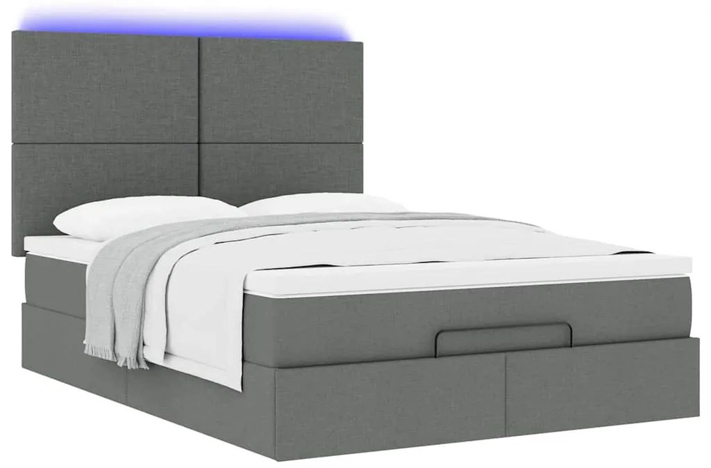 Estrutura de cama otomana com colchão 140x190cm cinzento escuro