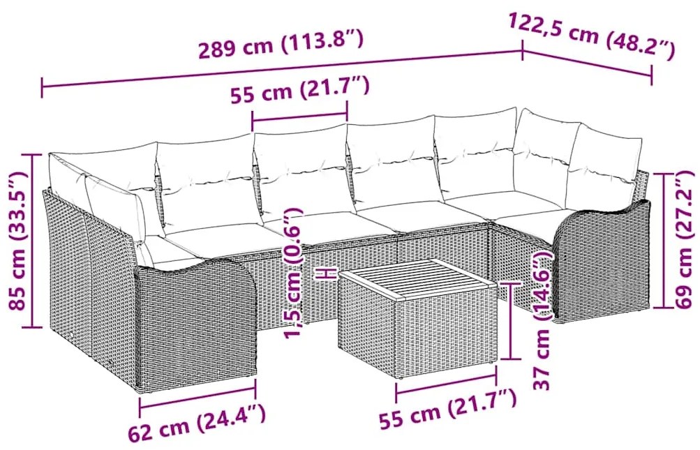 Conjunto de Sofá para Jardim de 8 Peças com Almofadas em Rattan Preto
