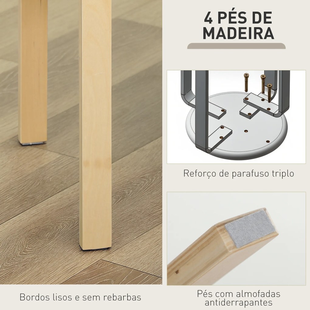 Conjunto de 4 Bancos Empilháveis Redondos (MESA NÃO INCLUIDA) Bancos Baixos de Cozinha com Assento Acolchoado Ø40x45 cm Castanho e Madeira