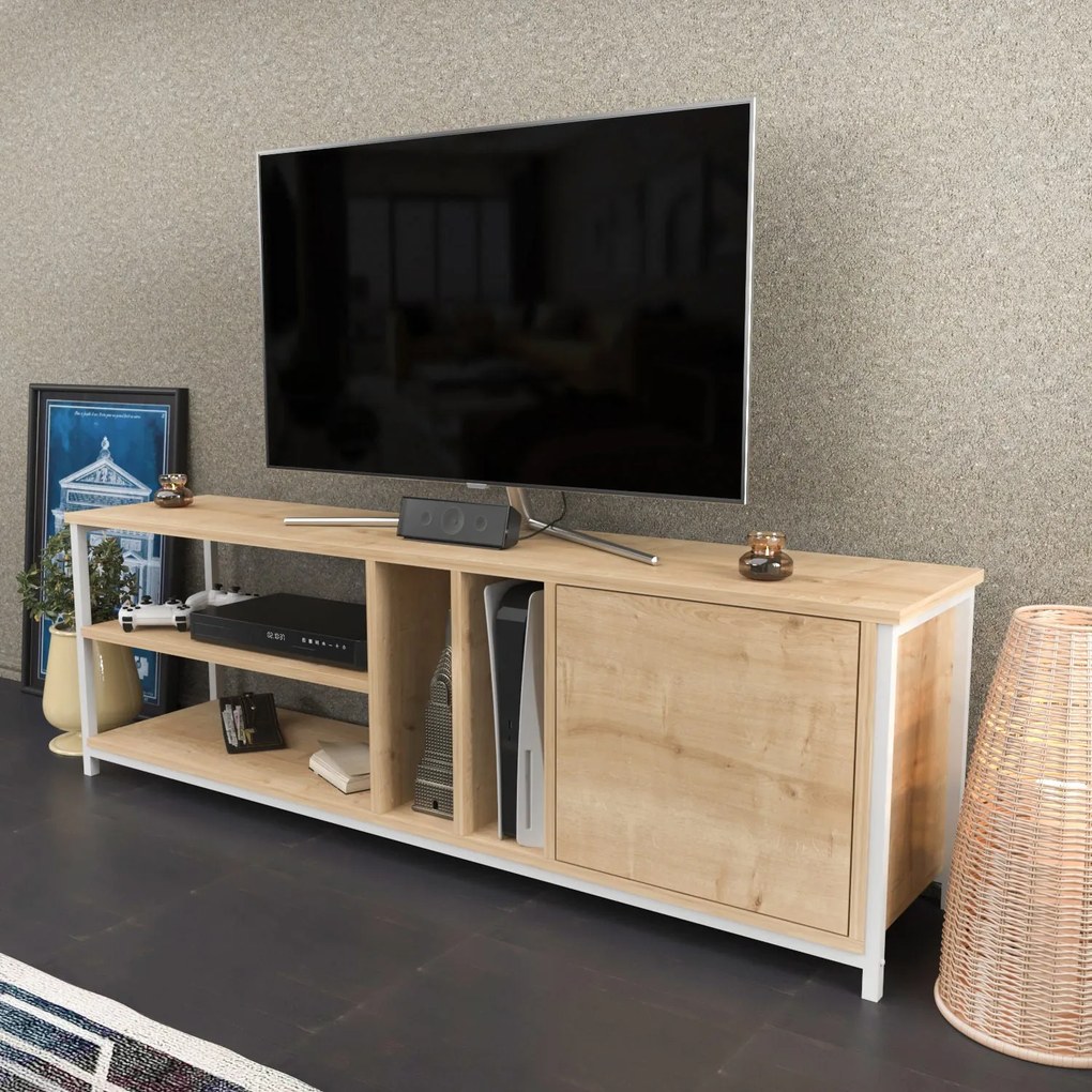Móvel TV Oneida – Branco Carvalho – 140x35,3x50,8 cm