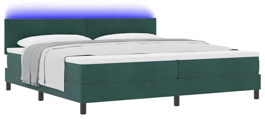 Cama Box Spring com Colchão e LED Verde Escuro 200x200 cm Veludo