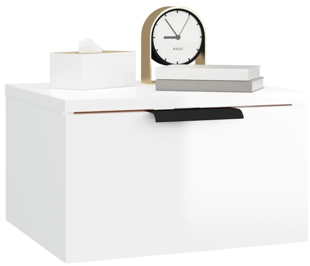Mesas de cabeceira parede 2 pcs 34x30x20 cm branco brilhante
