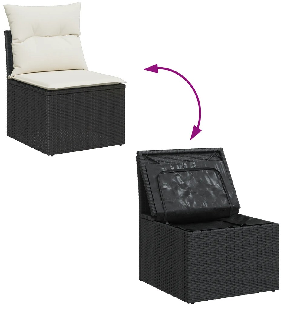 Conjunto de Sofá de Jardim com 9 Peças e Almofadas Rattan Preto