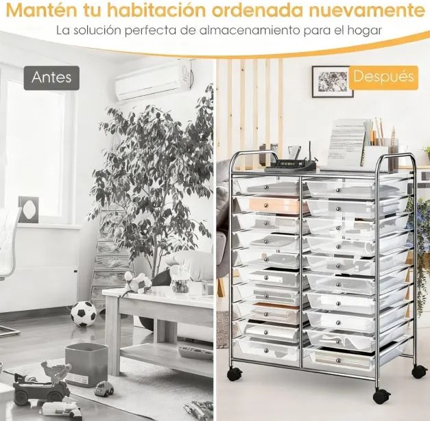 Carrinho organizador 64 x 38 x 87 cm multifuncional com 20 gavetas e rodas Unidade de armazenamento móvel multiuso para casa, escritório ou escola Tra