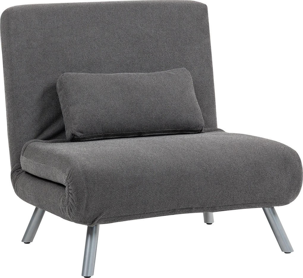 Sofá Cama Individual 3 em 1 Estofada em Padrão Dente de Cão com Encosto Ajustável de 5 Níveis 80x75x83 cm Cinzento