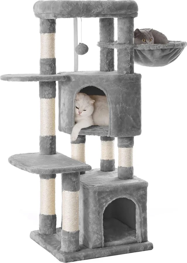 Arranhador para gatos 49 x 45 x 120 cm com plataforma grande cinzento claro