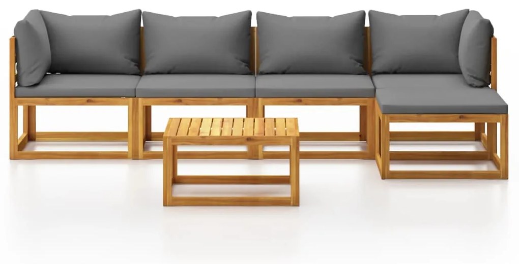 6 pcs conjunto lounge de jardim c/ almofadões acácia maciça