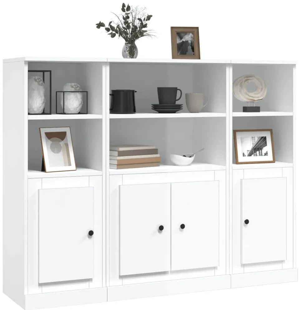 Aparadores altos 3 pcs derivados de madeira branco brilhante