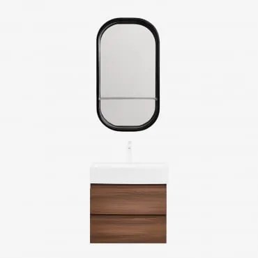 Conjunto De Móvel De Casa De Banho Em Madeira E Chapa De Freixo Com Lavatório Integrado Ona Madeira Escura & Oval Com Prateleira Preto - Sklum