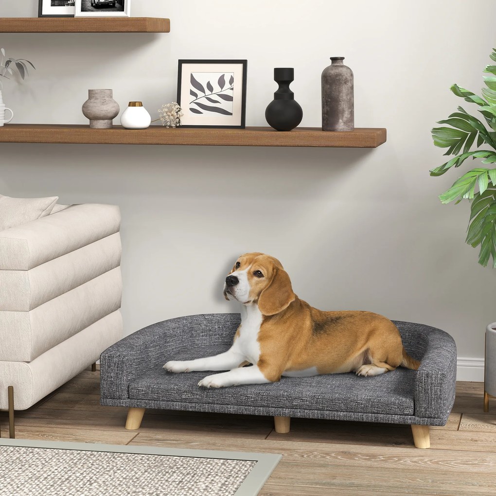 Sofá para Cães Cama Elevada para Cães Estofada com Almofada Lavável e Pés de Madeira de Pinho 98x67x25 cm Cinza Escuro