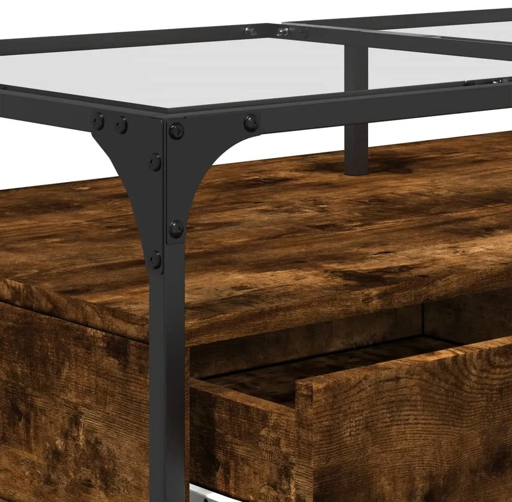 Mesa de centro c/topo de vidro 98,5x50x45cm carvalho fumado aço