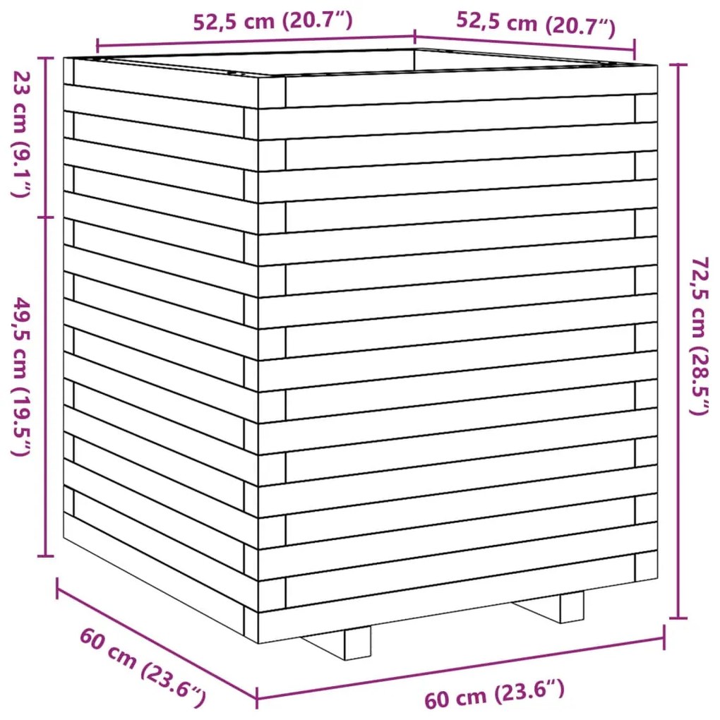 Vaso/floreira de jardim 60x60x72,5 cm pinho maciço castanho mel