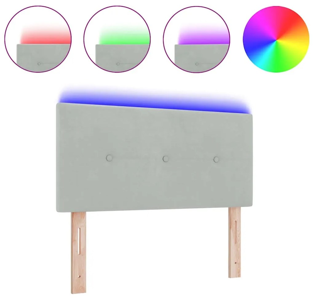 Cabeceira LED vidaXL Com Botões Estofada Cinza Claro 80 cm em Veludo