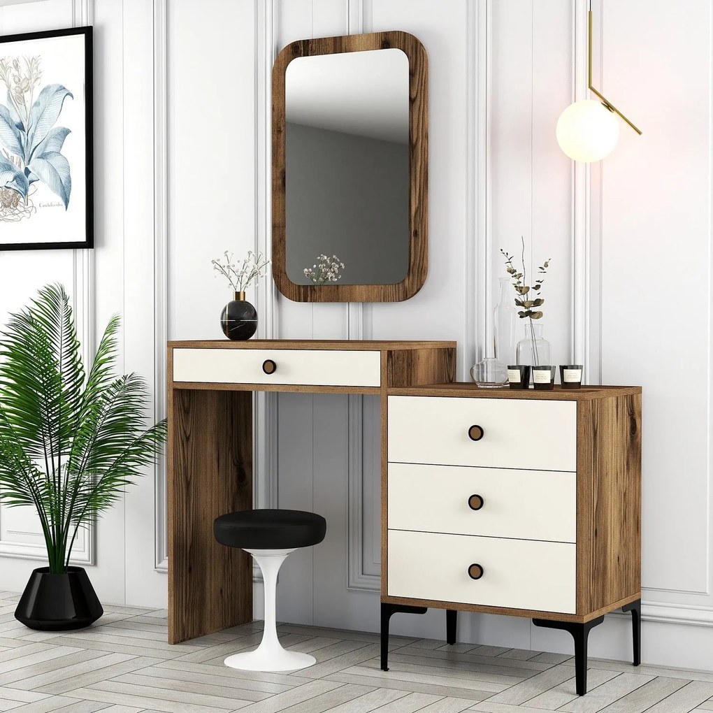 Cômoda Lizbon500 – Nogueira e Creme – 124x84,7x40 cm