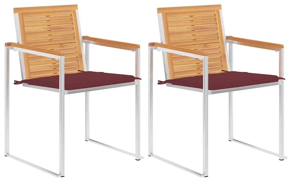 vidaXL Cadeiras de jardim com almofadões 2 pcs teca maciça e aço