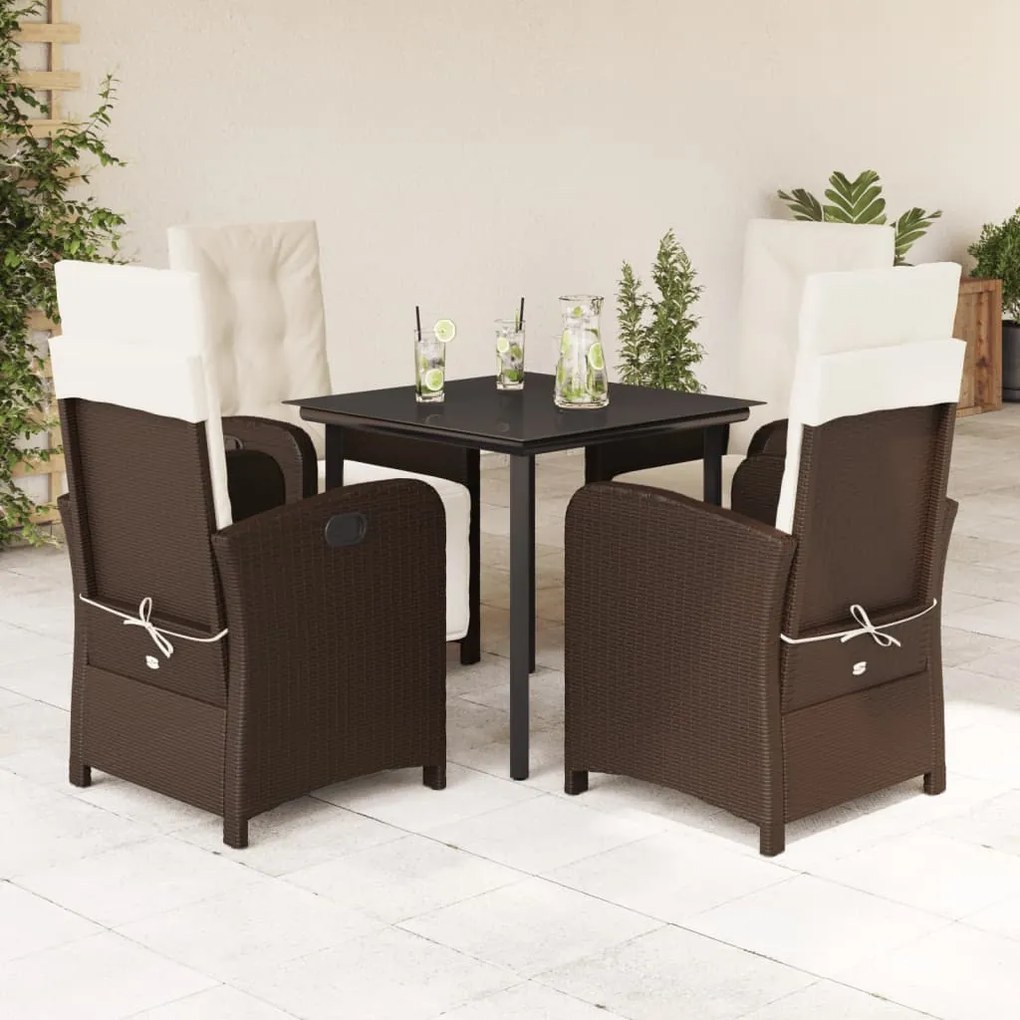 5 pcs conjunto jantar p/ jardim c/ almofadões vime PE castanho