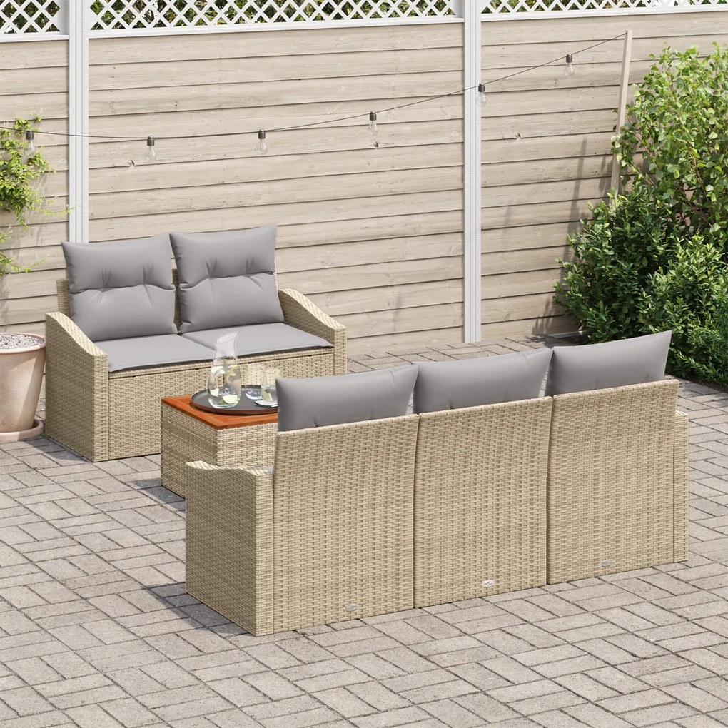 Conjunto de Sofás de 6 Peças com Almofadas Bege Polyrattan Acácia