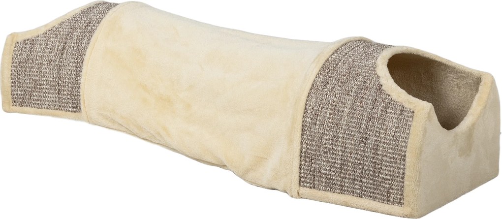 Túnel para gatos, brinquedo para gatos, com 2 compartimentos abertos em sisal, aberturas, para interior, 107 x 38 x 29 cm, bege