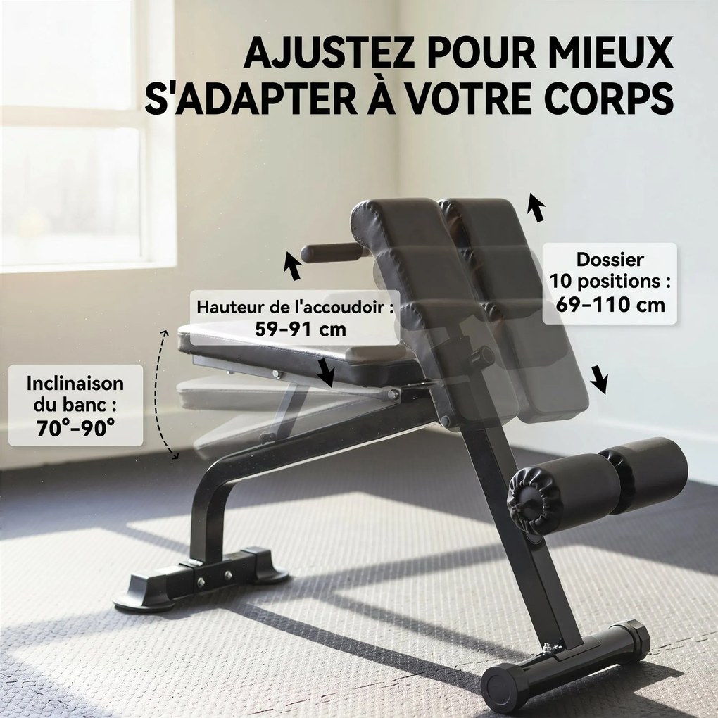 Banco de musculação dobrável com altura e inclinação ajustáveis para treino de costas e braços, 96,6 x 68 x 69-110 cm, preto