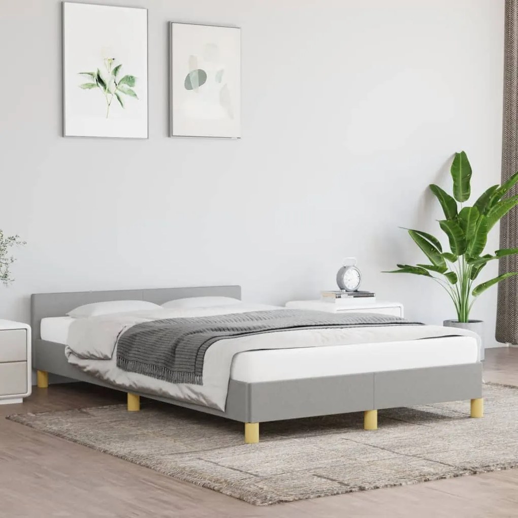 Estrutura de cama sem colchão cinza claro tecido