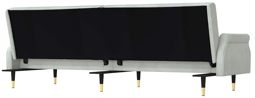 Sofá-cama com almofadões veludo cinzento-claro